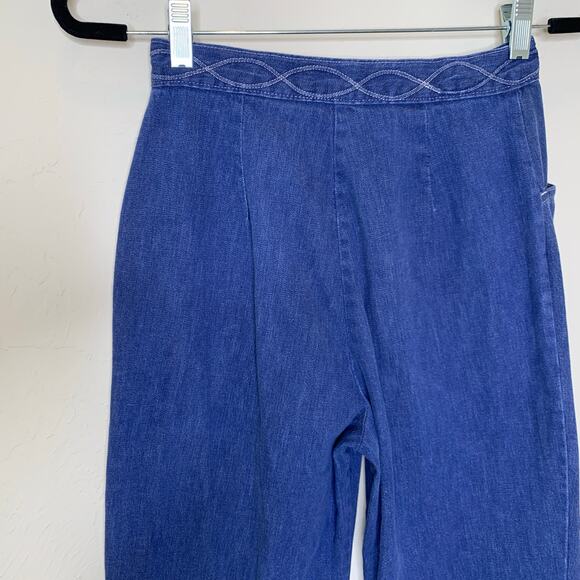 70s Vintage High Waisted Jeans Waist 26" Topstitched Pattern Waist - Picture 4 of 6